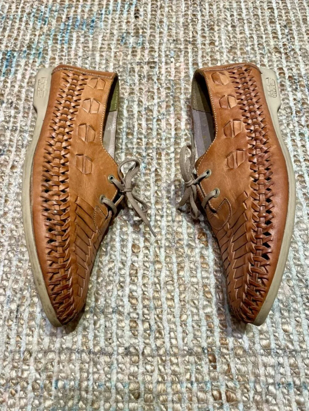 HipOppoTamus Vintage Tan Woven Leather Lace Huarache Oxfords Hand Made in Brazil